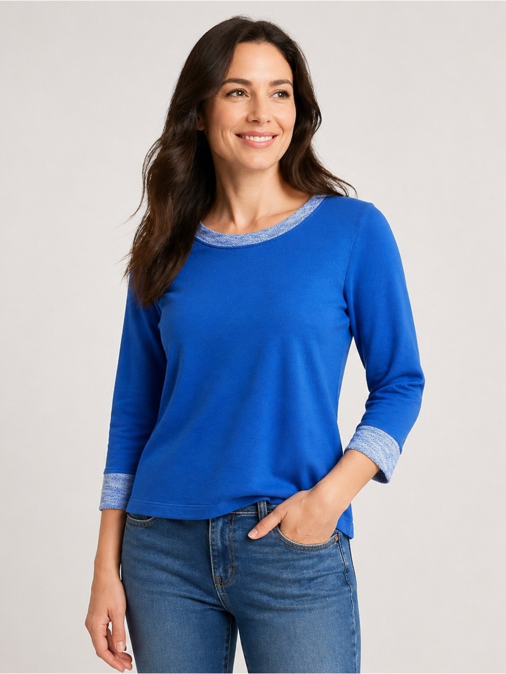 Fresh Produce Sunset French Terry Sweatshirt 3/4 Sleeve Women XS Moonlight Blue